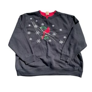 VTG Granny Cardinal Design Sweatshirt 2XL Cardigan Black Pockets